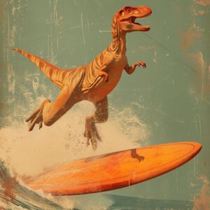 Vintage Heterodontosaurus Dinosaur On A Surf Board 3