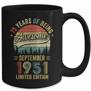 Vintage September 1951 75 Years Old 75th Birthday Men Women Mug