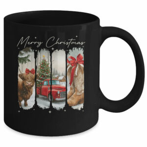 Vintage Town Cowgirl Highland Cow Girl Merry Christmas Mug