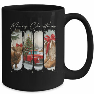 Vintage Town Cowgirl Highland Cow Girl Merry Christmas Mug
