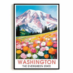 Washington Print Travel Poster Nature Evergreen State Souvenir Wall Art Landscape Painting Picture Mountains For Home Room Living Room Office Bedroom Decor Unframed