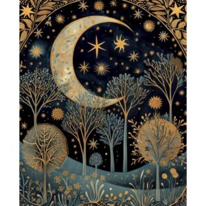 William Morris Print Trees Moon Stars Poster Vintage Wall Art Textiles Art Vintage Poster