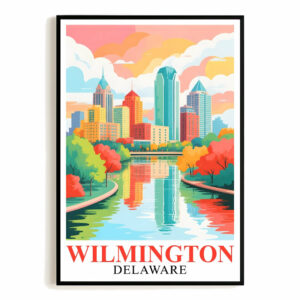 Wilmington Print Travel Poster Colorful City Skyline Delaware Souvenir Wall Art Landscape Painting Ideal Gift For Home Living Room Office Bedroom Decor Unframed