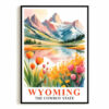 Wyoming Print Travel Poster Wildflowers Mountain Cowboy State Souvenir Wall Art Landscape Painting Picture Ideal Gift For Home Living Room Office Bedroom Decor Unframed